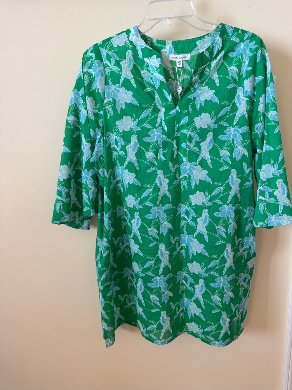 Mary Square Green Floral-Print Swim Coverup Tunic